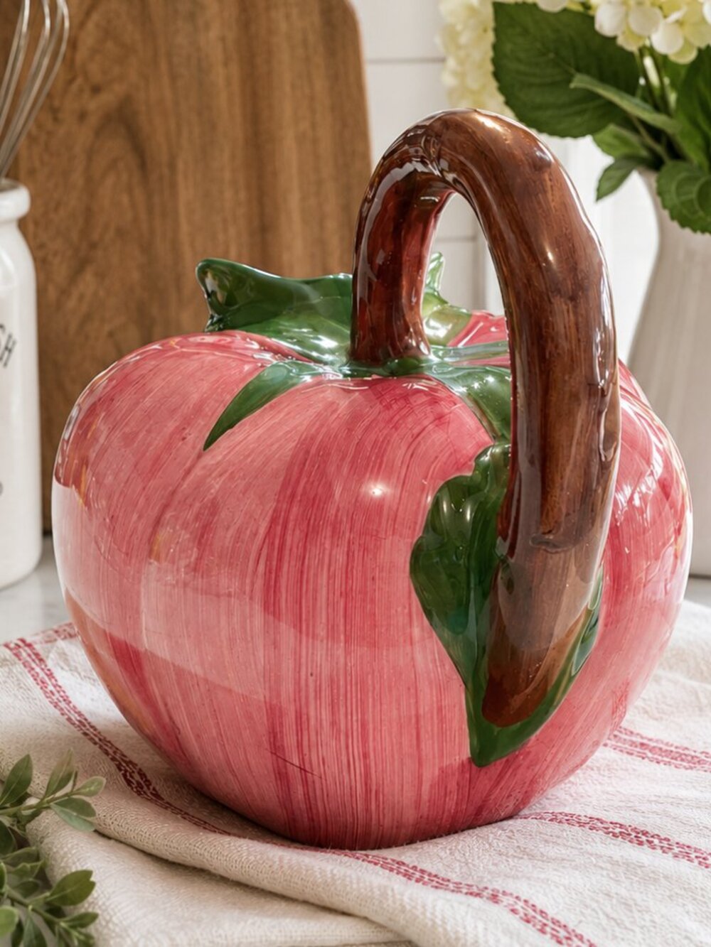 Vintage Majolica Tomato Pitcher Hand Painted Portugal 128 Oz Farmhouse